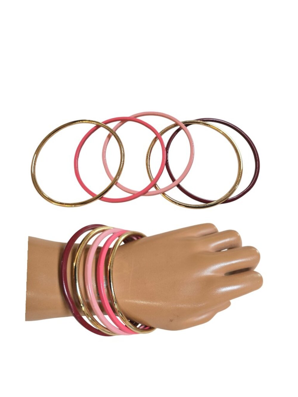 Women's Trendy Gold Plated Pink, Wine Stack Bracelets NWOT